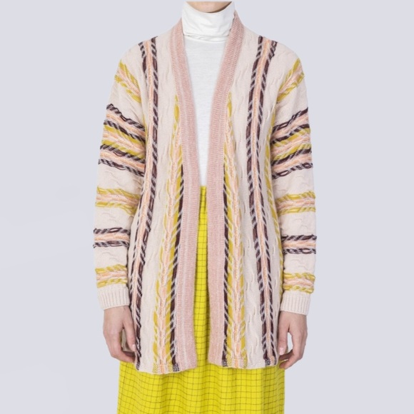 ALYSI Stripes & Jacquard Cardigan - Plaster - Picture 1 of 4